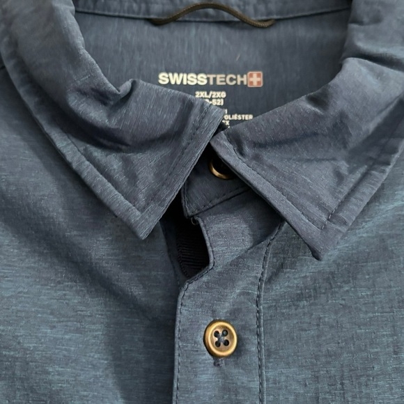 Swiss Tech Shirts Mens XXL 48 Shirts Button Up Blue Nylon Softshell Long Sleeve - Picture 5 of 9